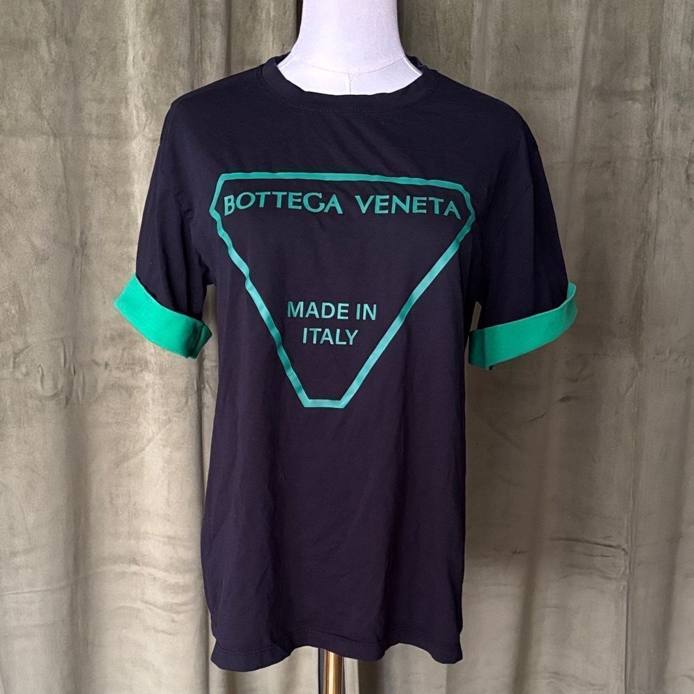 Bottega Veneta Black Tee with Green Accents, M